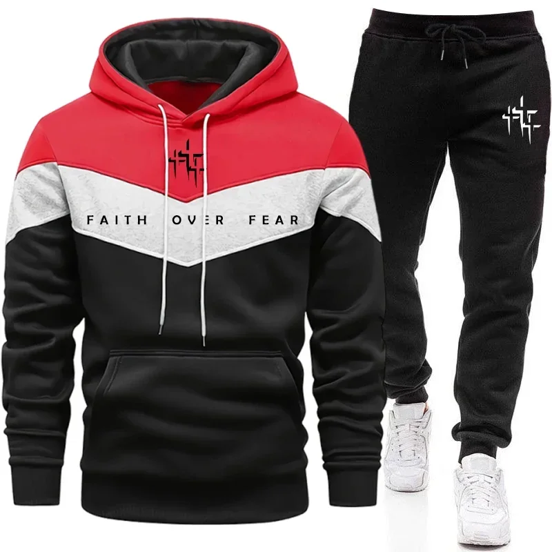 Joggers Pants - Faith Over Fear Men's Tracksuit Hooded